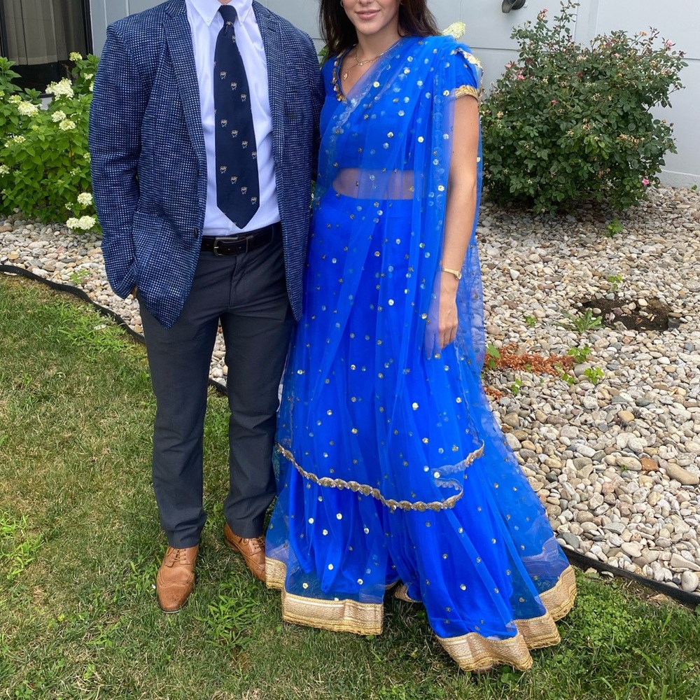 Blue Saree with Gold Accents